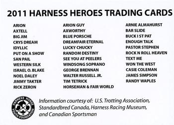 2011 Harness Heroes #NNO Cover Card Back